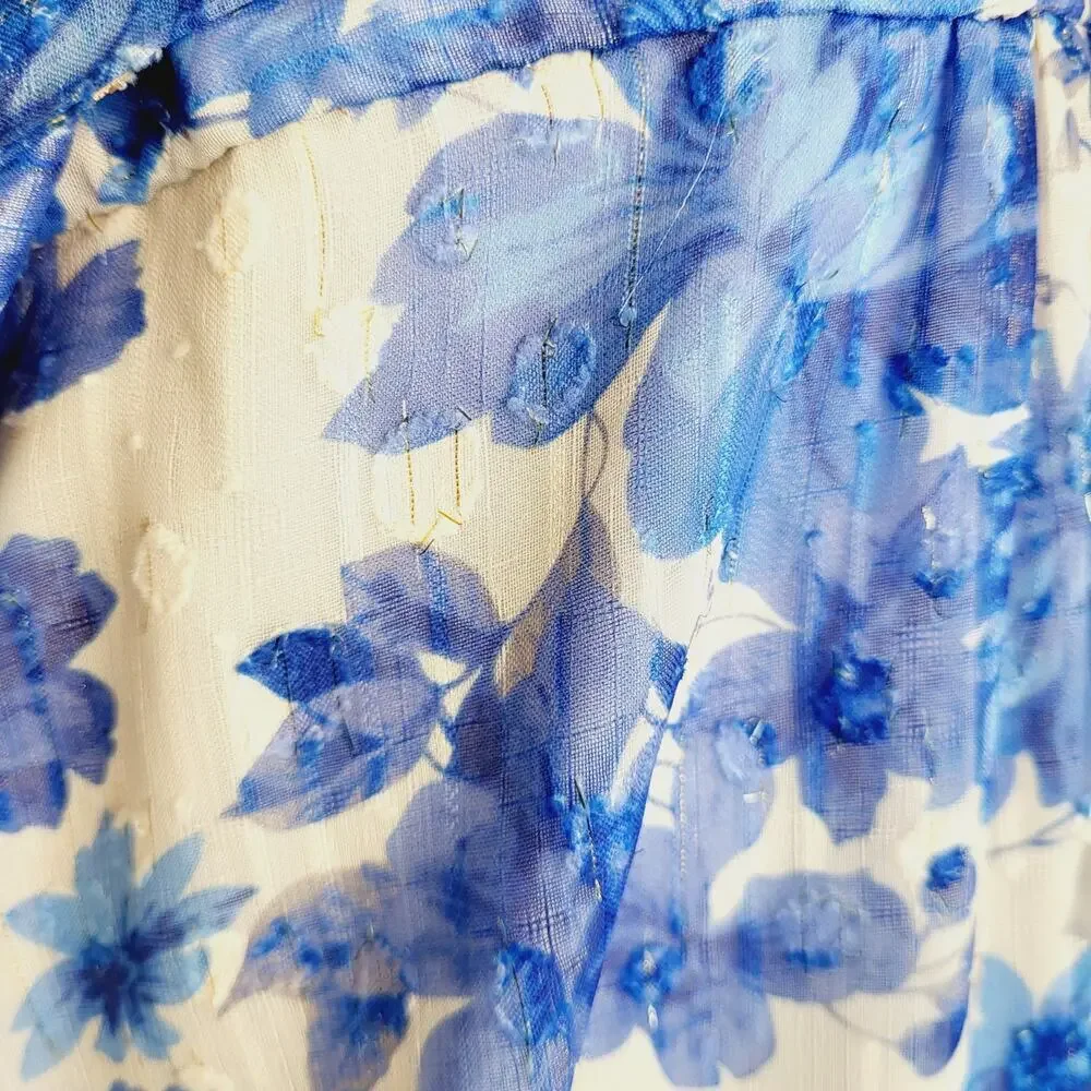 Alex Marie Simone Cobalt Floral Print Puff Sleeve Tiered V-neck Dress 18W NWT - Picture 7 of 14